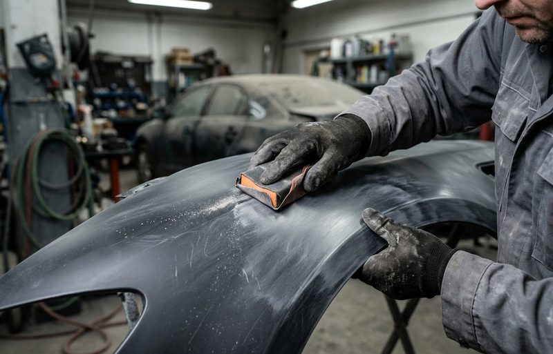 Polished vehicle body panel after refinishing